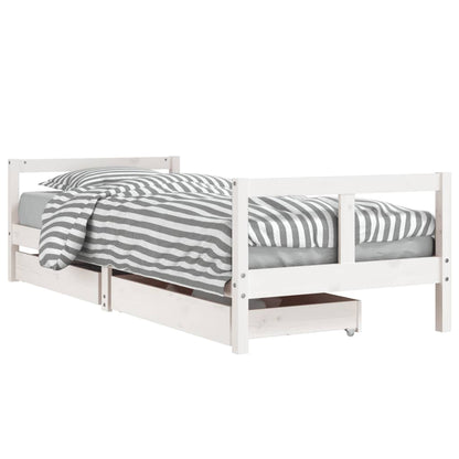 White Solid Pine Kids Bed Frame with Drawers 80x200 cm