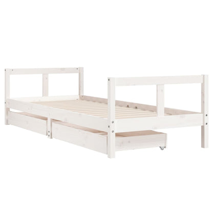 White Solid Pine Kids Bed Frame with Drawers 80x200 cm