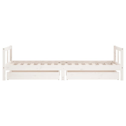 White Solid Pine Kids Bed Frame with Drawers 80x200 cm