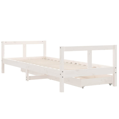 White Solid Pine Kids Bed Frame with Drawers 80x200 cm