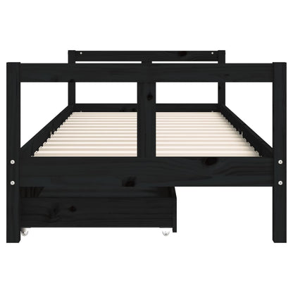 Black Pine Kids Bed Frame with Drawers 80x200 cm | Solid Wood