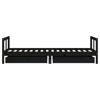Black Pine Kids Bed Frame with Drawers 80x200 cm | Solid Wood
