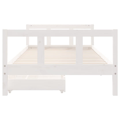 White Solid Pine Kids Bed Frame with Drawers, 90x200 cm