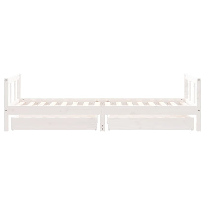 White Solid Pine Kids Bed Frame with Drawers, 90x200 cm