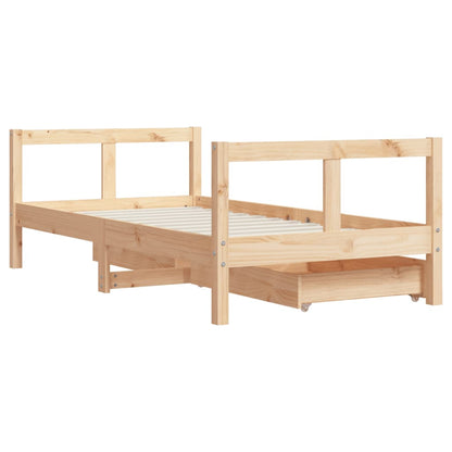 Solid Pine Kids Bed Frame 80x160 cm with Drawers - Natural Wood