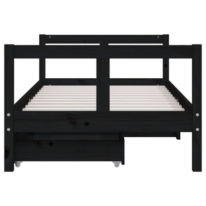 Black Solid Pine Kids Bed Frame with Drawers 80x160 cm