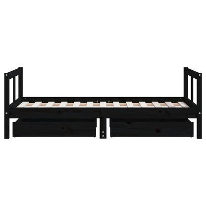 Black Solid Pine Kids Bed Frame with Drawers 80x160 cm