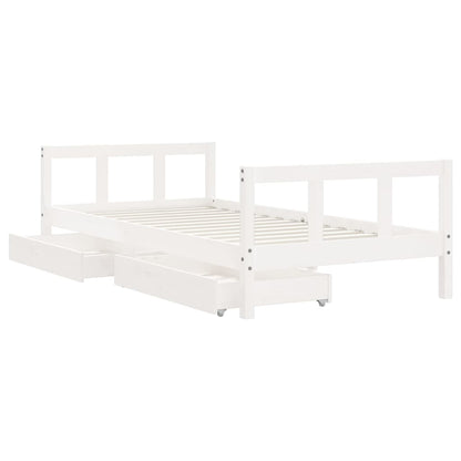 White Solid Pine Kids Bed Frame with Drawers, 90x190 cm