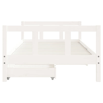 White Solid Pine Kids Bed Frame with Drawers, 90x190 cm