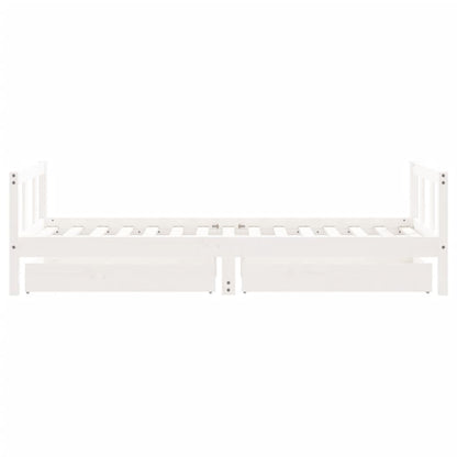 White Solid Pine Kids Bed Frame with Drawers, 90x190 cm