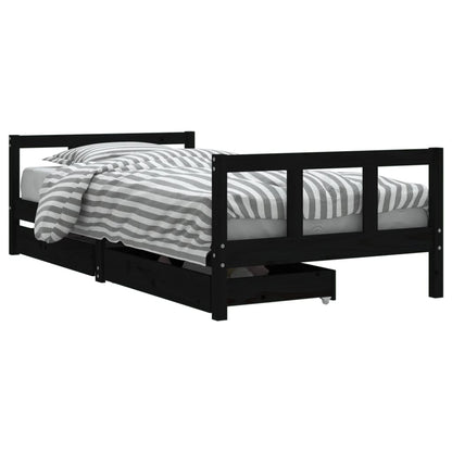 Black Pine Kids Bed Frame with Drawers - 90x190 cm Solid Wood