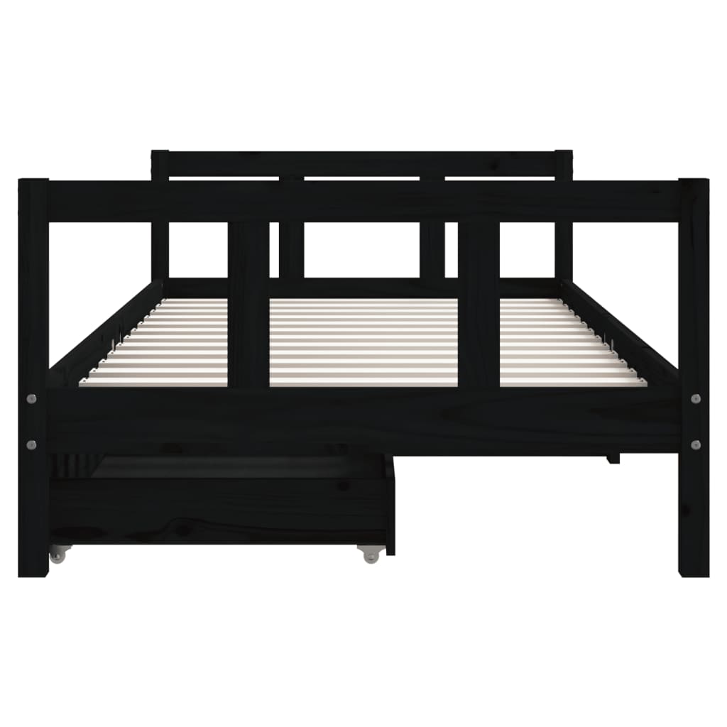 Black Pine Kids Bed Frame with Drawers - 90x190 cm Solid Wood
