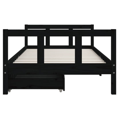 Black Pine Kids Bed Frame with Drawers - 90x190 cm Solid Wood