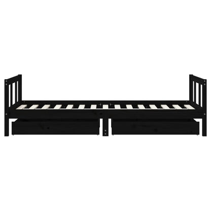 Black Pine Kids Bed Frame with Drawers - 90x190 cm Solid Wood