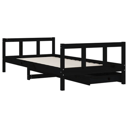 Black Pine Kids Bed Frame with Drawers - 90x190 cm Solid Wood