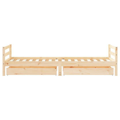 Solid Pine Kids Bed Frame with Drawers, 80x200 cm