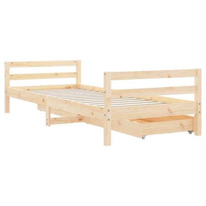Solid Pine Kids Bed Frame with Drawers, 80x200 cm
