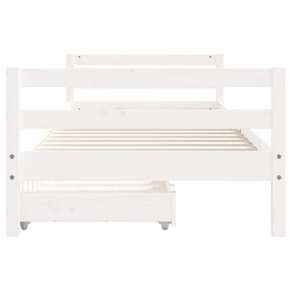 White Solid Pine Kids Bed Frame with Drawers 80x200 cm