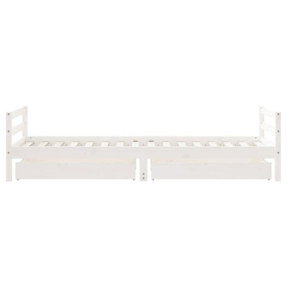 White Solid Pine Kids Bed Frame with Drawers 80x200 cm