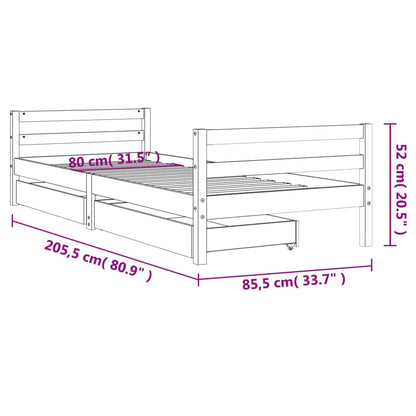 White Solid Pine Kids Bed Frame with Drawers 80x200 cm