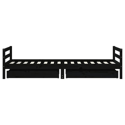 Solid Pine Black Kids Bed Frame with Drawers 90x200 cm