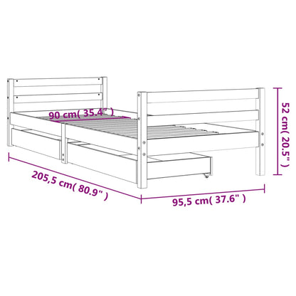 Solid Pine Black Kids Bed Frame with Drawers 90x200 cm