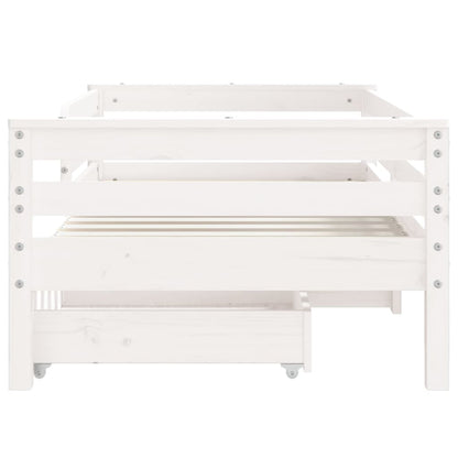White Solid Pine Kids Bed Frame with Drawers, 70x140 cm