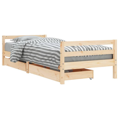 Solid Pine Kids Bed Frame with Drawers 90x190 cm - Natural Wood