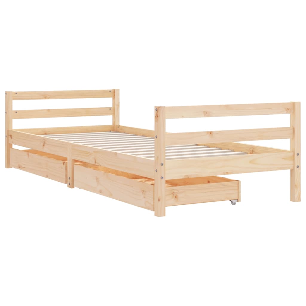 Solid Pine Kids Bed Frame with Drawers 90x190 cm - Natural Wood
