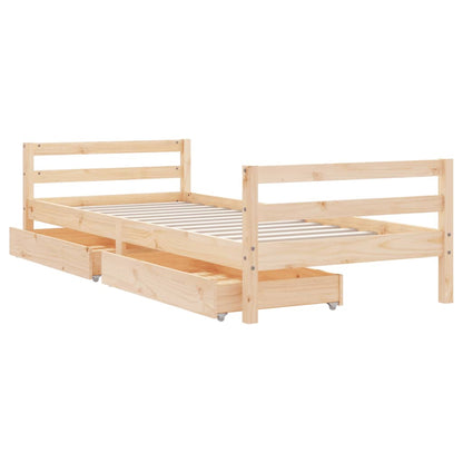 Solid Pine Kids Bed Frame with Drawers 90x190 cm - Natural Wood