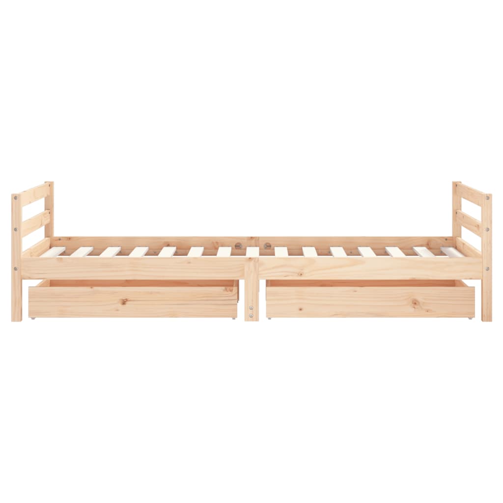 Solid Pine Kids Bed Frame with Drawers 90x190 cm - Natural Wood