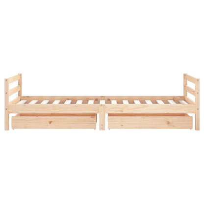 Solid Pine Kids Bed Frame with Drawers 90x190 cm - Natural Wood