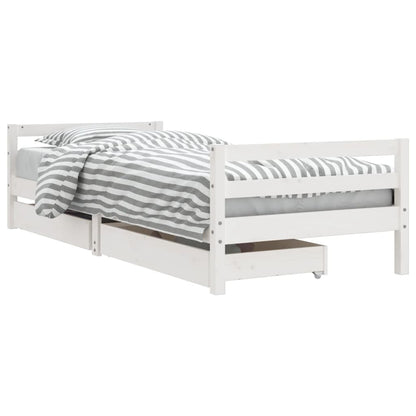 White Solid Pine Kids Bed Frame with Drawers, 90x190 cm