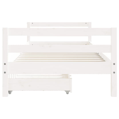 White Solid Pine Kids Bed Frame with Drawers, 90x190 cm