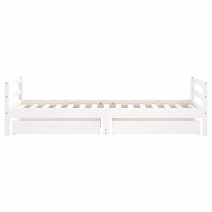 White Solid Pine Kids Bed Frame with Drawers, 90x190 cm