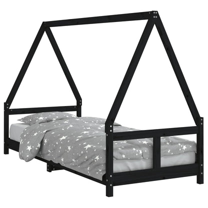 Solid Pine Kids Bed Frame - Black 80x200 cm