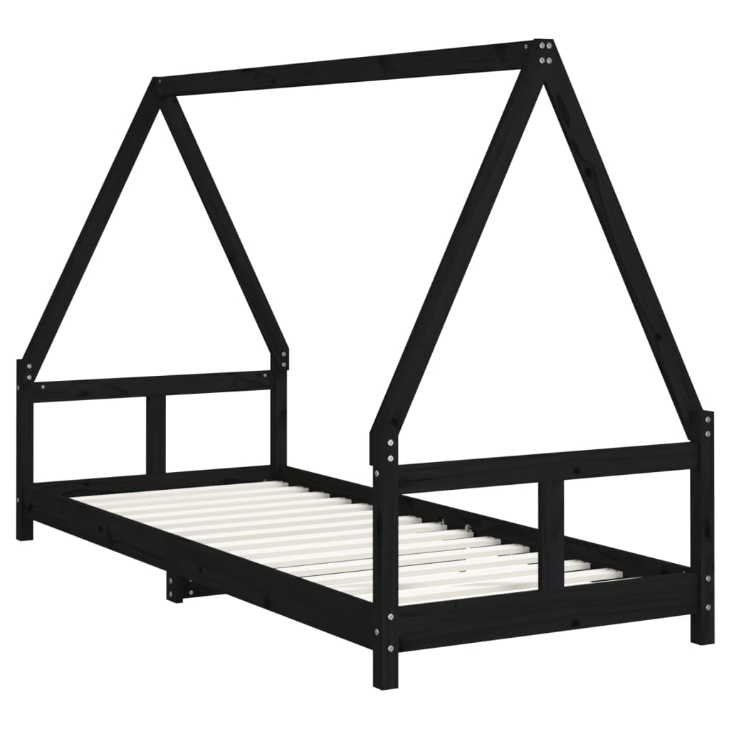 Solid Pine Kids Bed Frame - Black 80x200 cm