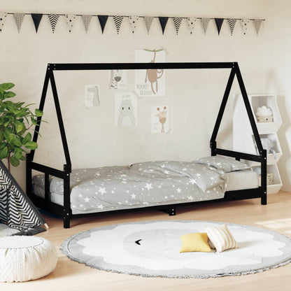 Solid Pine Kids Bed Frame - Black 80x200 cm