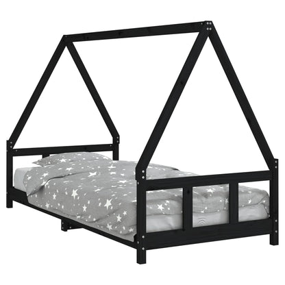 Solid Pine Kids Bed Frame - Black, 90x200 cm