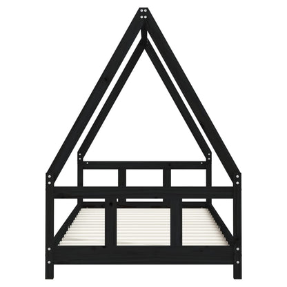 Solid Pine Kids Bed Frame - Black, 90x200 cm