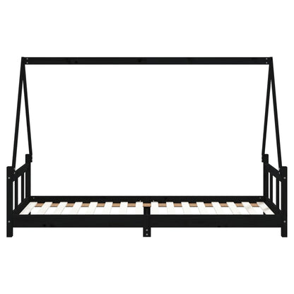 Solid Pine Kids Bed Frame - Black, 90x200 cm