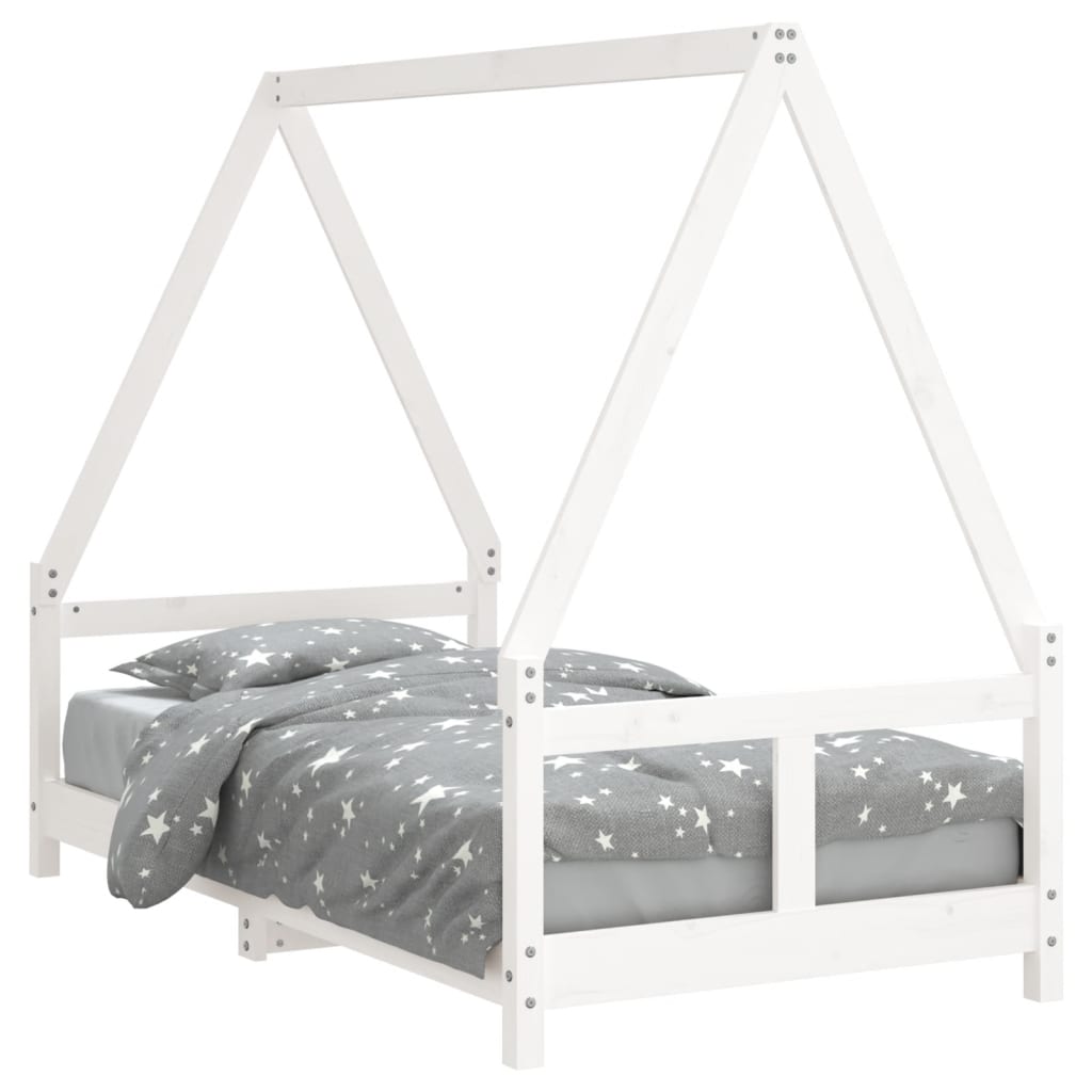 Solid Pine Wood Kids Bed Frame - White, 80x160 cm