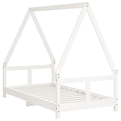 Solid Pine Wood Kids Bed Frame - White, 80x160 cm