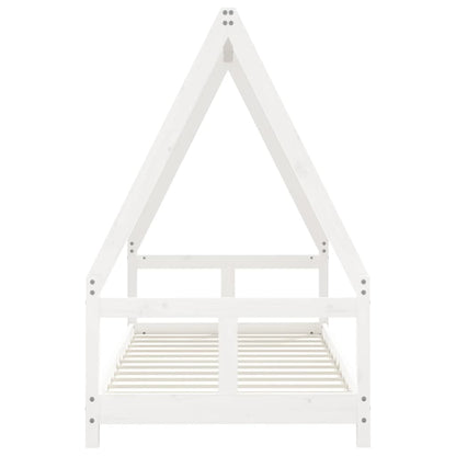 Solid Pine Wood Kids Bed Frame - White, 80x160 cm