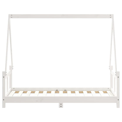 Solid Pine Wood Kids Bed Frame - White, 80x160 cm