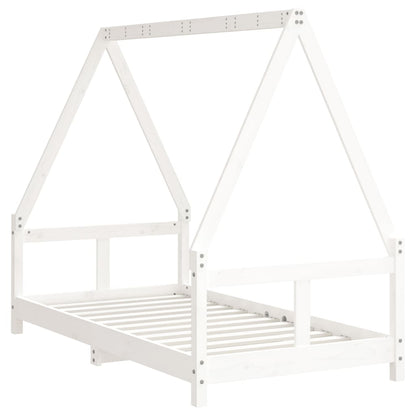 Solid Pine Wood Kids Bed Frame - White, 80x160 cm