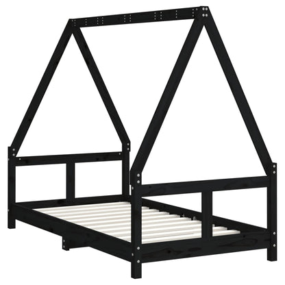 Black Solid Pine Kids Bed Frame 80x160 cm - Sturdy & Stylish