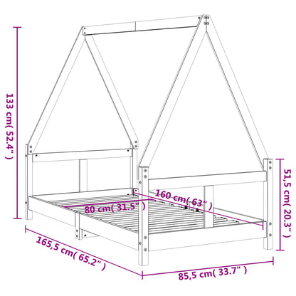 Black Solid Pine Kids Bed Frame 80x160 cm - Sturdy & Stylish
