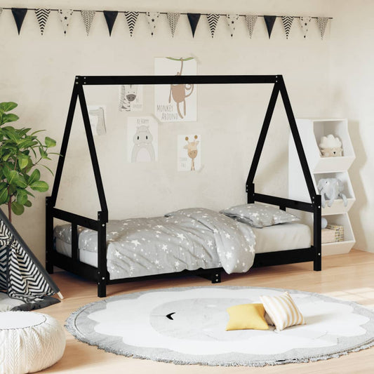 Black Solid Pine Kids Bed Frame 80x160 cm - Sturdy & Stylish