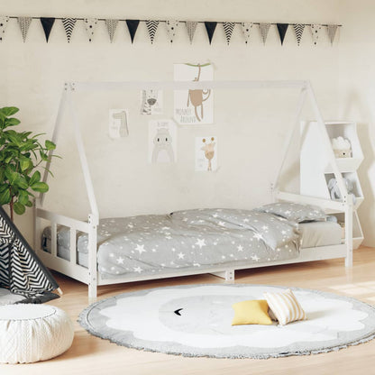 Solid Wood Kids Bed Frame - White 90x190 cm Pine Finish